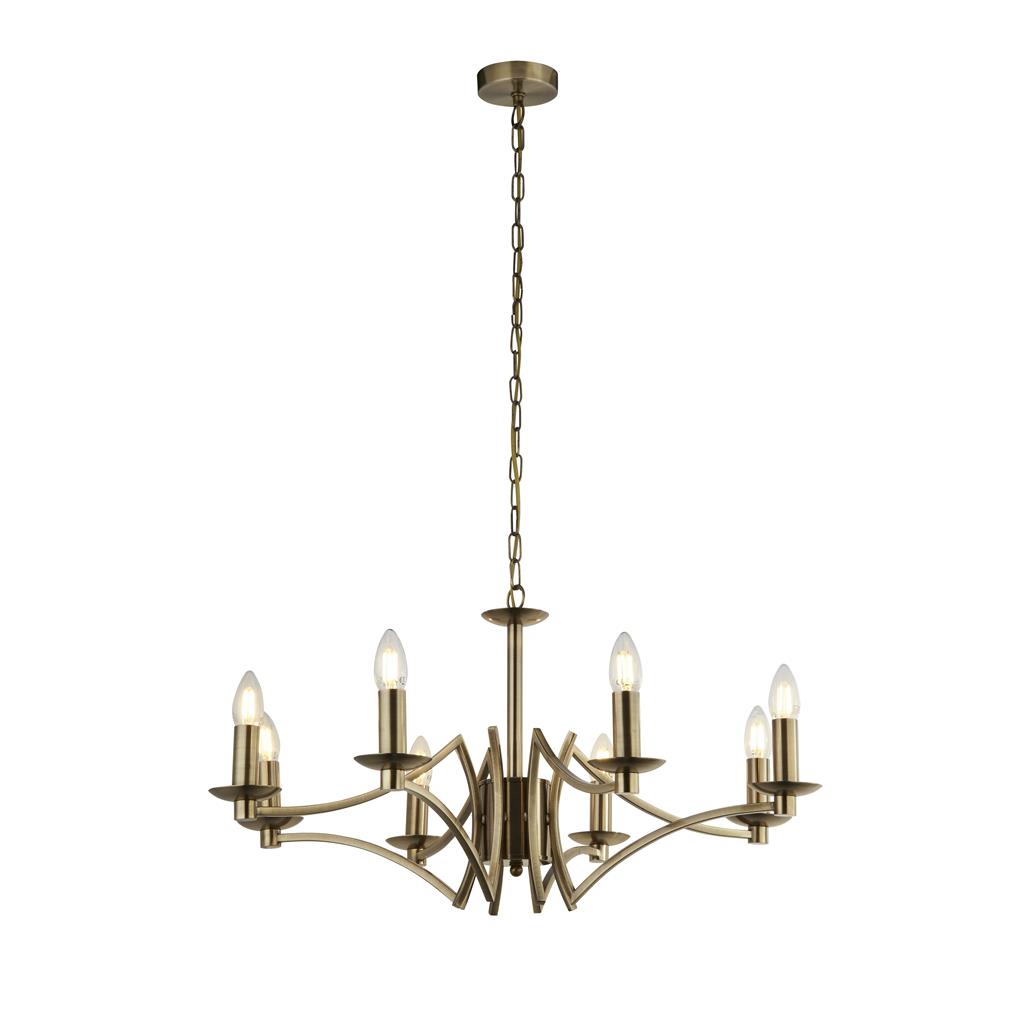 Ascot Ø72 Laiton antique suspension De Searchlight - Avec un diamètre généreux de 72 cm et un total de 8 douilles, il offre un éclairage puissant et homogène.