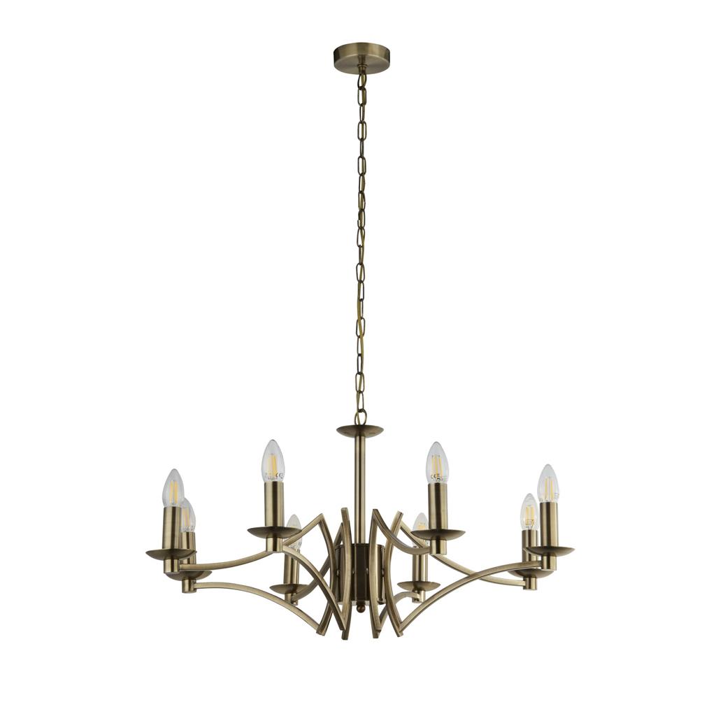 Ascot Ø72 Laiton antique suspension De Searchlight - Avec un diamètre généreux de 72 cm et un total de 8 douilles, il offre un éclairage puissant et homogène.