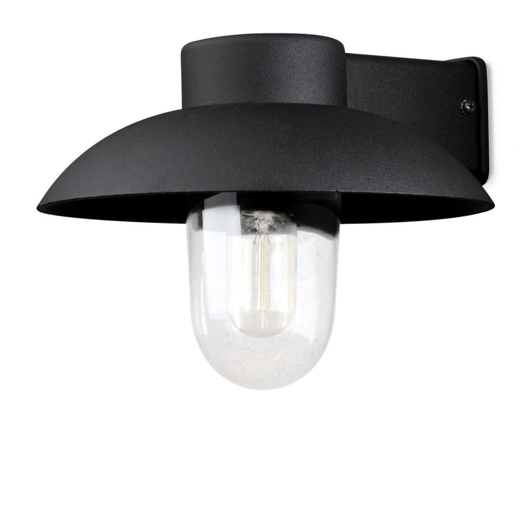 Mani Noir lampe d’extérieur De Konstsmide - L'abat-jour large et le dôme en verre transparent émettent une lumière agréable et dirigée, ce qui rend la lampe parfaite pour les entrées et les patios.