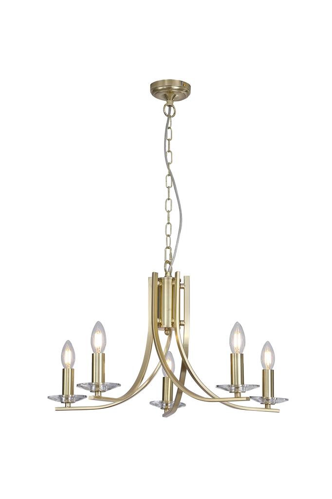 Ascona Ø62 Laiton suspension De Searchlight - Ascona est un lustre en métal finition laiton satiné aux bras légèrement incurvés, lui conférant une élégance intemporelle.
