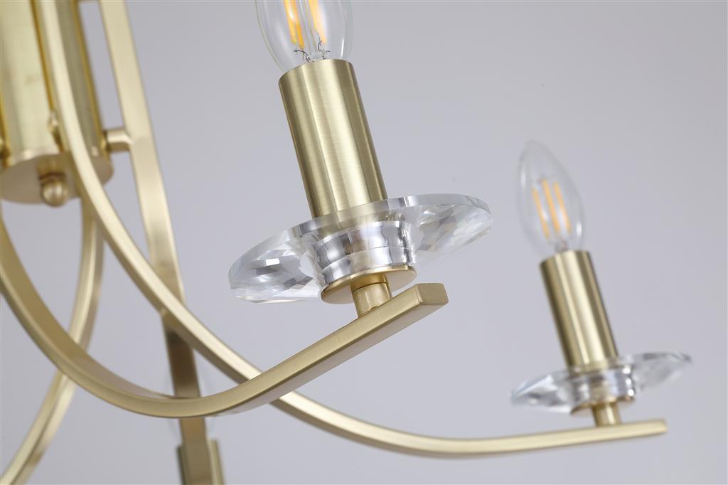 Ascona Ø62 Laiton suspension De Searchlight - Ascona est un lustre en métal finition laiton satiné aux bras légèrement incurvés, lui conférant une élégance intemporelle.