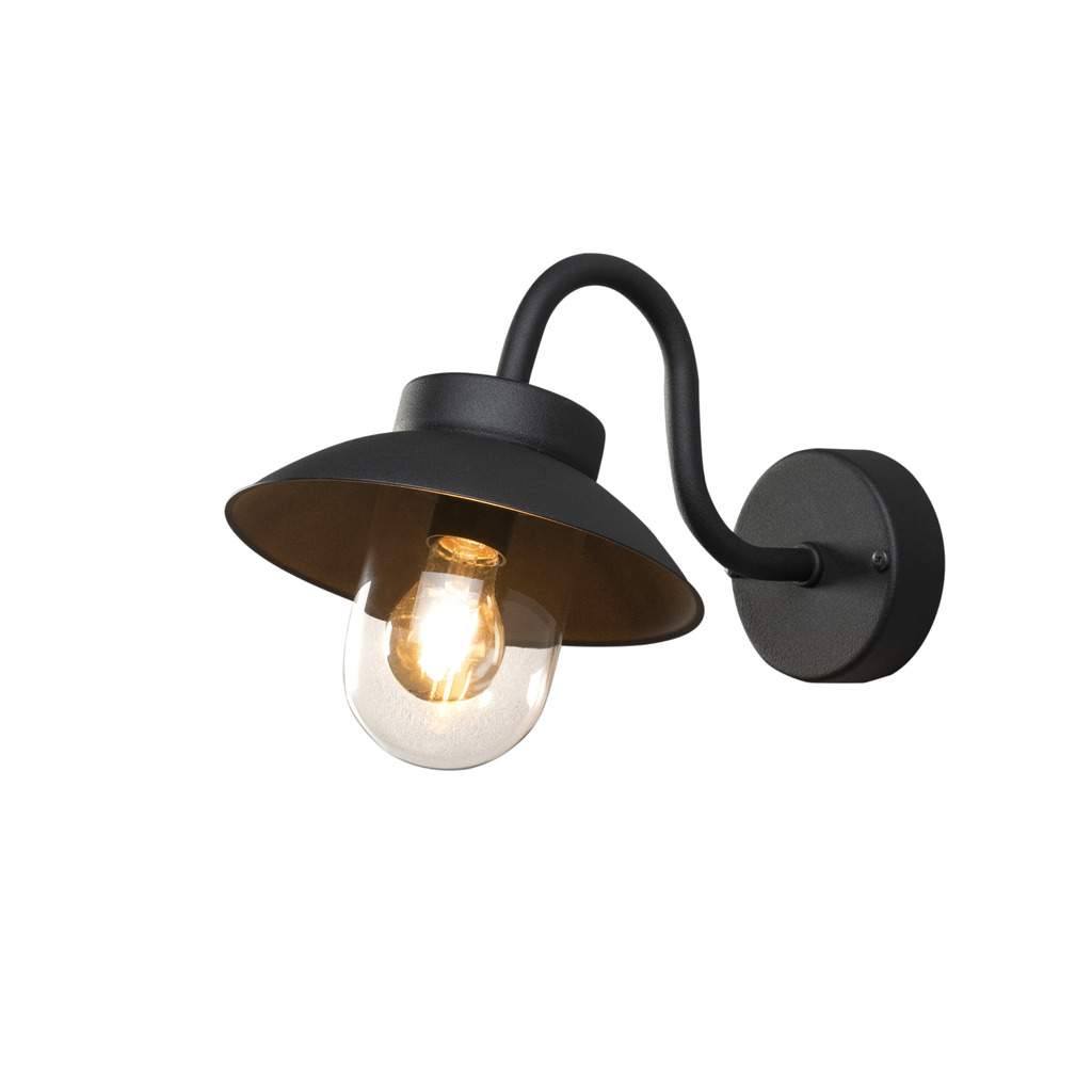 Vega Noir lampe d’extérieur De Konstsmide - L'abat-jour large et le dôme en verre transparent émettent une lumière agréable et dirigée, ce qui rend la lampe parfaite pour les entrées et les patios.