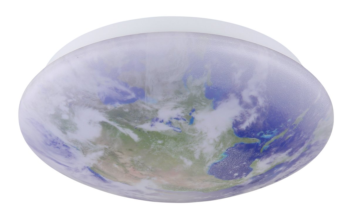 Gaia Ø26 Multicolore lampe pour enfant De Globo Lighting - Gaia &auml;r en unik plafond med en detaljerad v&auml;rld och molnmotiv p&aring; sk&auml;rmen.