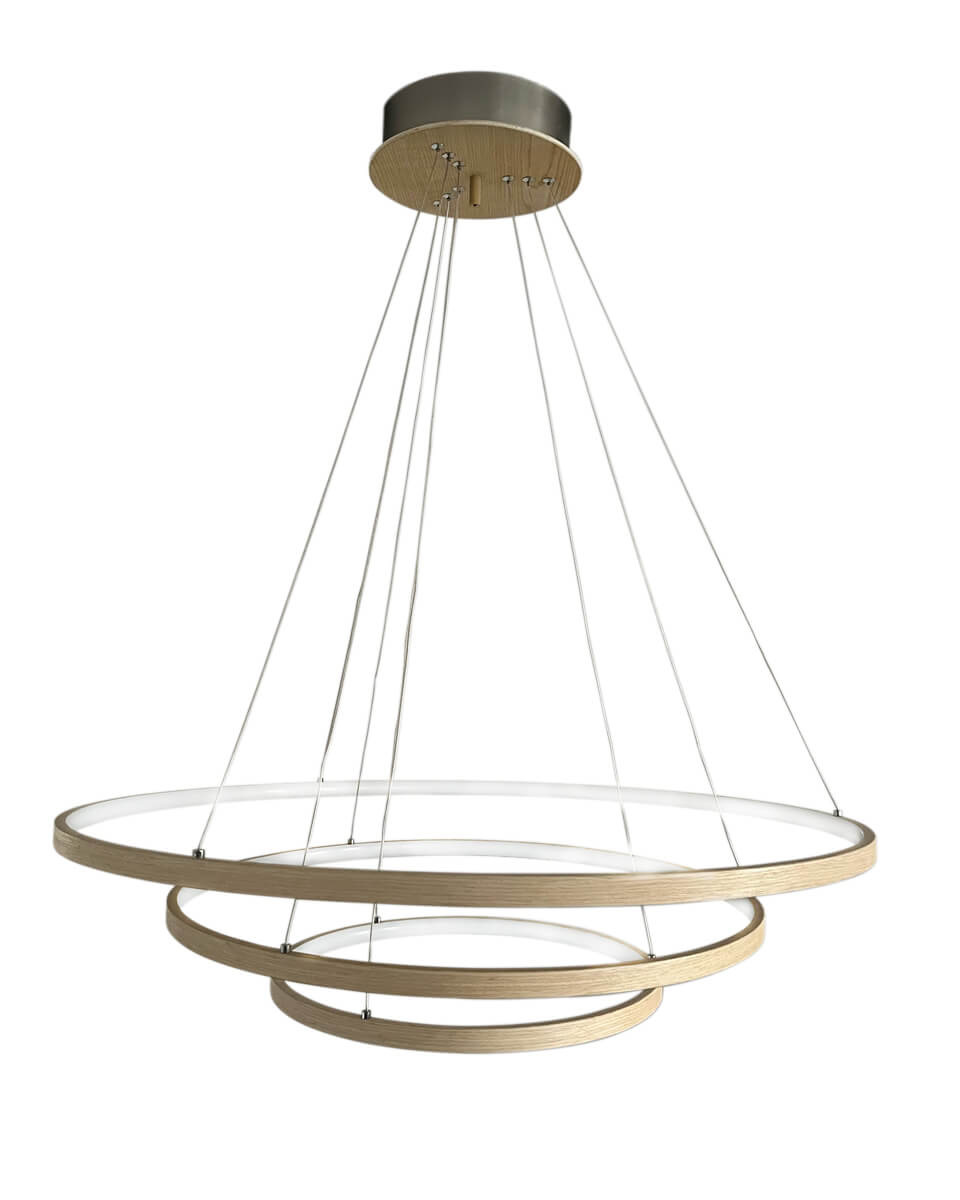 Trione Ø80 Bois suspension De By Rydéns - Chaque anneau (80 cm, 60 cm et 40 cm de diamètre) peut être facilement réglé en hauteur et en position à l'aide du support de fil de la lampe.