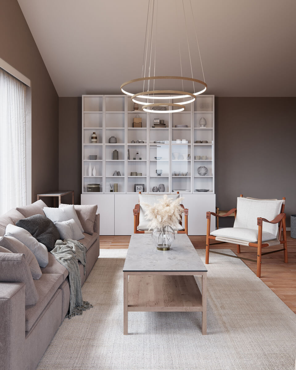 Trione Ø80 Bois suspension De By Rydéns - Chaque anneau (80 cm, 60 cm et 40 cm de diamètre) peut être facilement réglé en hauteur et en position à l'aide du support de fil de la lampe.