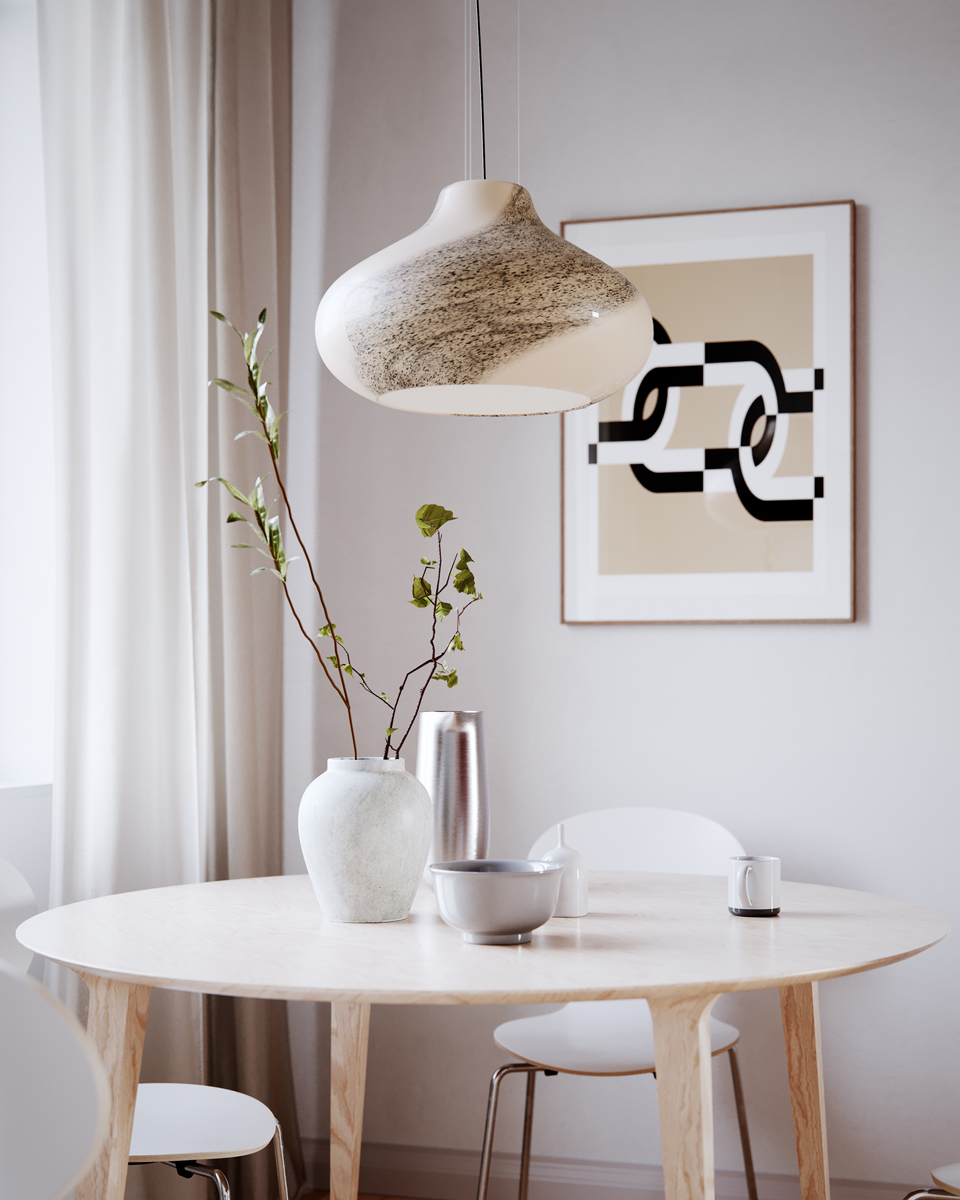 Mira Ø45 Couleur naturelle suspension De By Rydéns - Le c&acirc;ble textile noir et la douille de plafond s'harmonisent &eacute;l&eacute;gamment avec le design de la lampe et offrent la possibilit&eacute; de r&eacute;gler la hauteur &agrave; l'aide des trois fils.