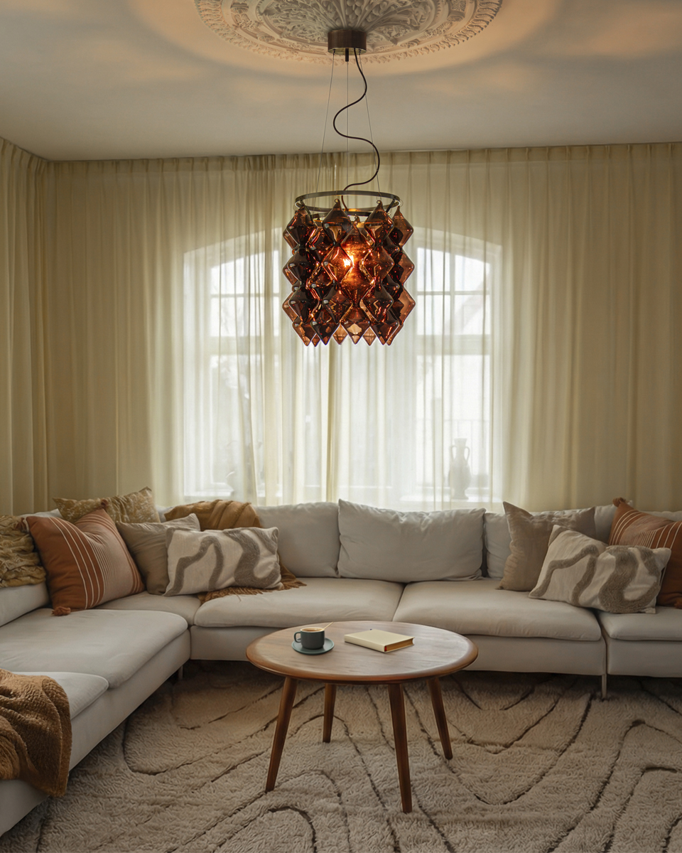 Gemma Ø45 Brun suspension De By Rydéns - Le design innovant du verre lui conf&egrave;re une allure &eacute;l&eacute;gante et moderne qui la distingue.