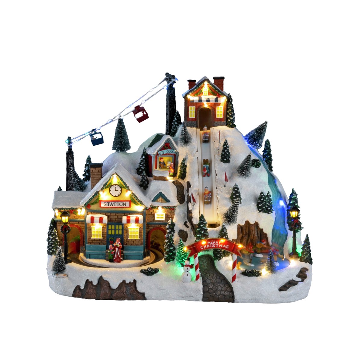 Village de Noël Station de ski 28cm Multicolore De Konstsmide - Cr&eacute;ez une ambiance de No&euml;l f&eacute;&eacute;rique et chaleureuse avec ce village de No&euml;l miniature en polyr&eacute;sine, repr&eacute;sentant une station de ski.