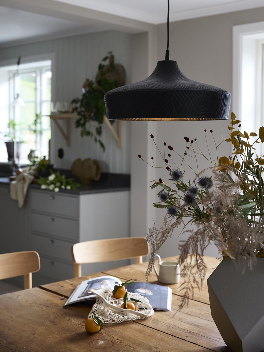 Ribble Ø45 Noir suspension De PR Home - Câble en plastique noir de 1,5 m de long avec rosace de plafond pour suspension par crochet de la même couleur que l'abat-jour.