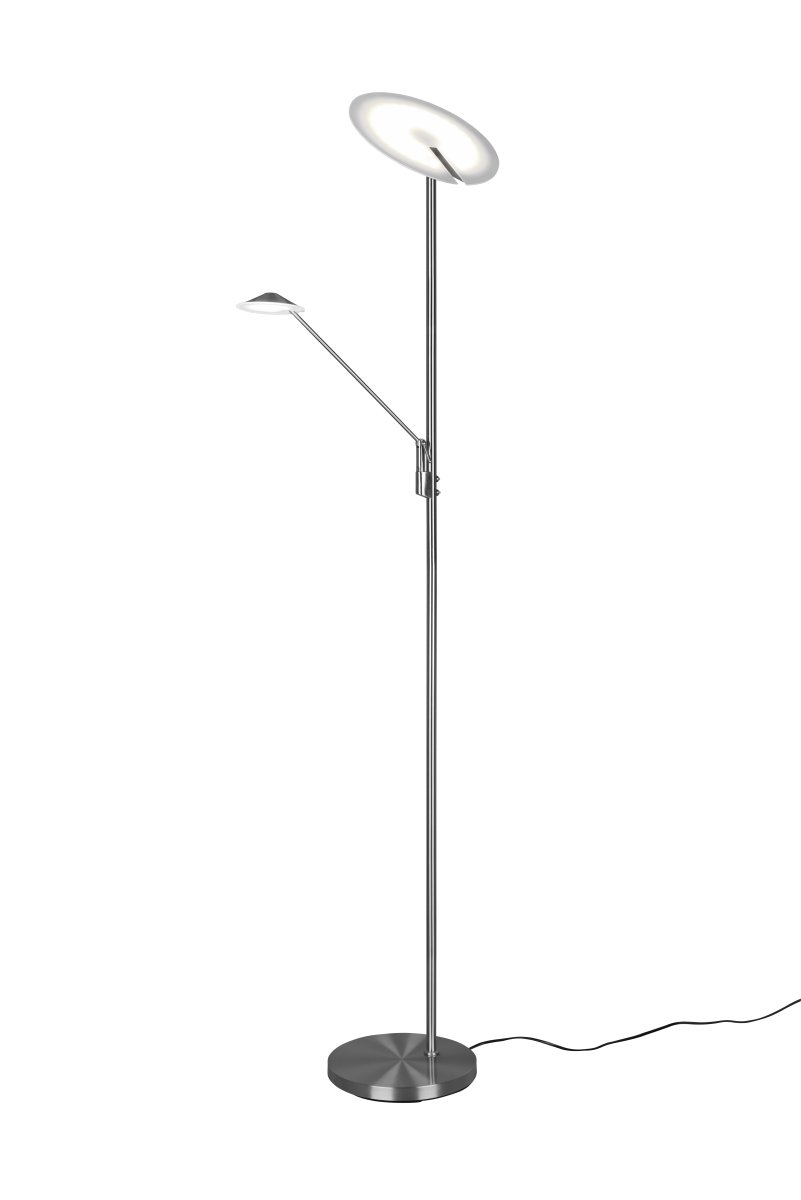 Brantford Acier brossé lampadaire De Trio Lighting - Le variateur de capteur intégré vous permet de régler facilement la luminosité et la couleur, tandis que la source lumineuse principale et le bras de lecture peuvent être utilisés séparément pour un éclairage flexible.