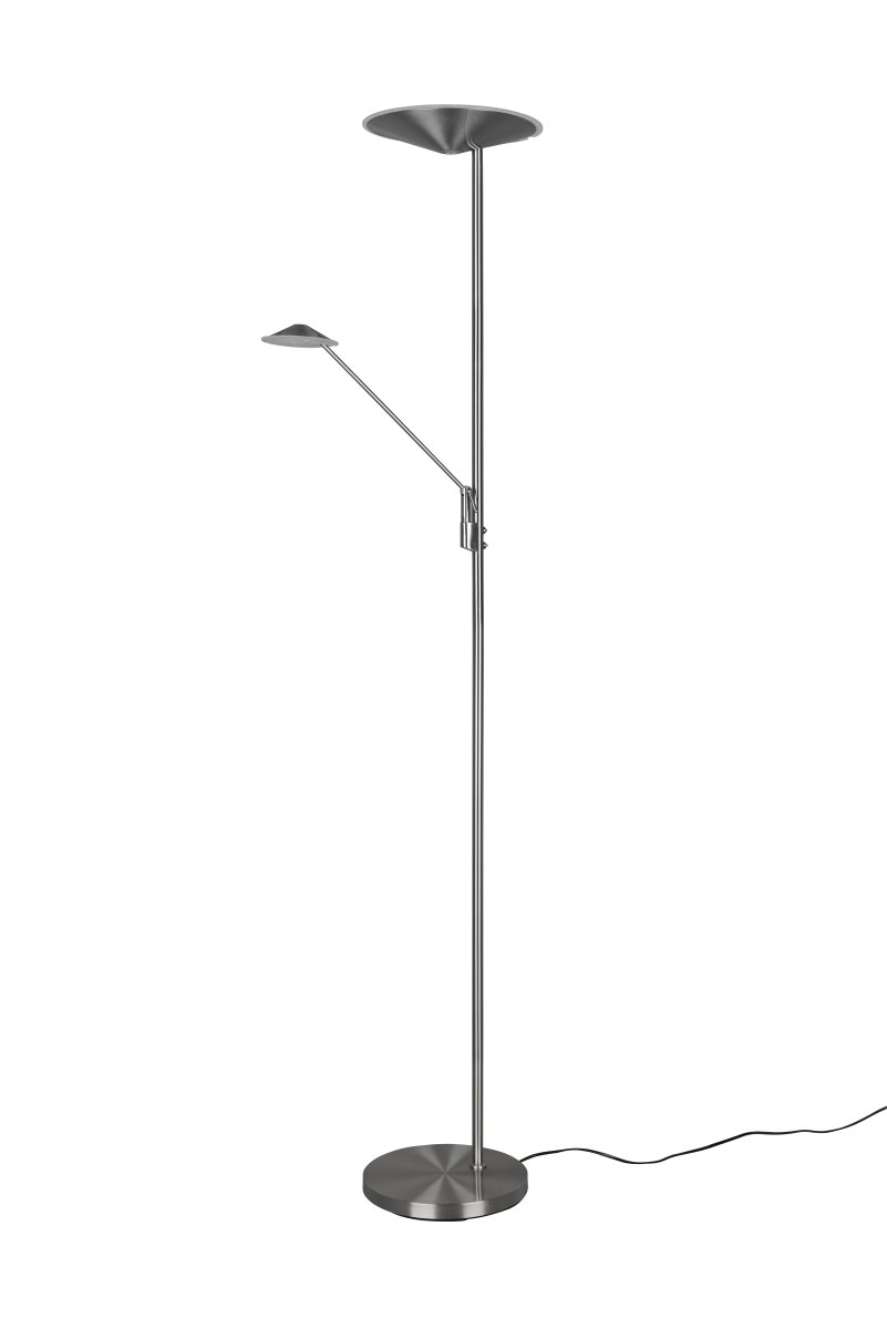 Brantford Acier brossé lampadaire De Trio Lighting - Le variateur de capteur intégré vous permet de régler facilement la luminosité et la couleur, tandis que la source lumineuse principale et le bras de lecture peuvent être utilisés séparément pour un éclairage flexible.