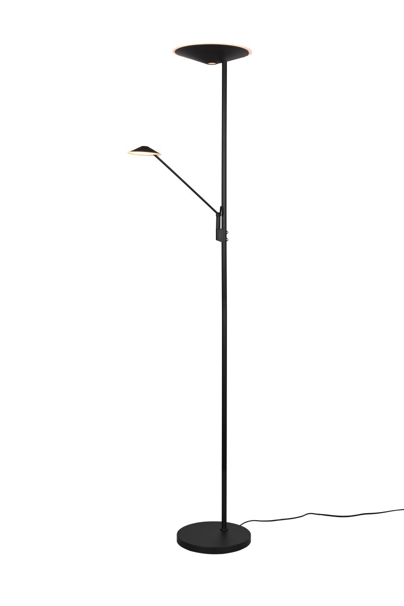 Brantford Noir lampadaire De Trio Lighting - Le variateur de capteur intégré vous permet de régler facilement la luminosité et la couleur, tandis que la source lumineuse principale et le bras de lecture peuvent être utilisés séparément pour un éclairage flexible.