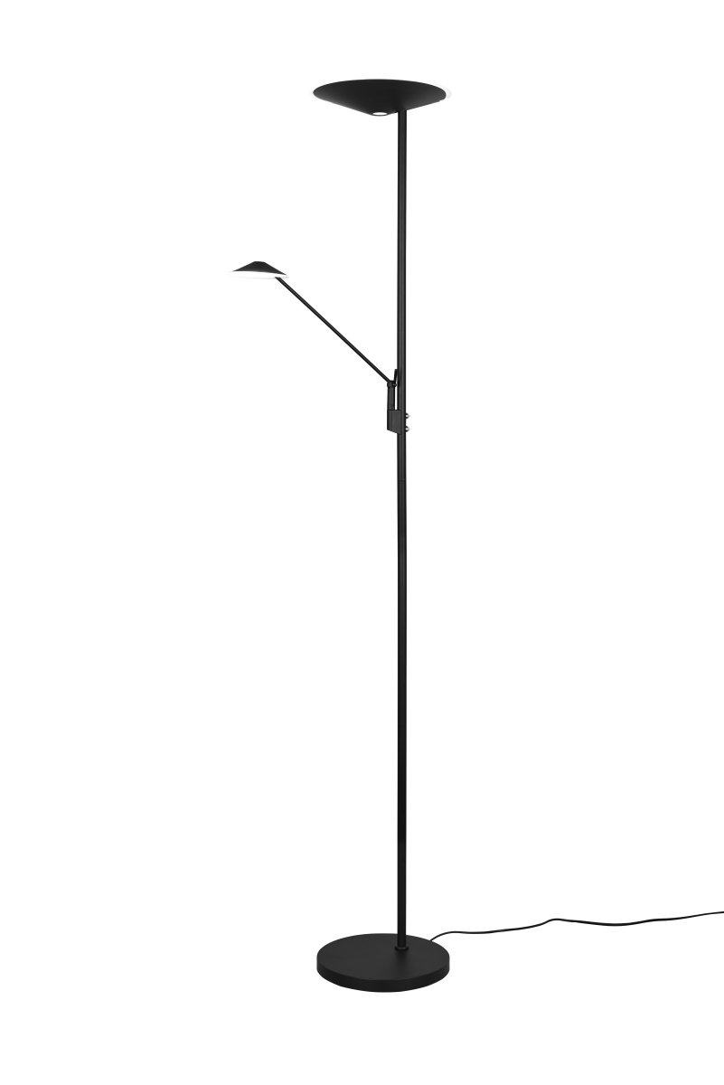 Brantford Noir lampadaire De Trio Lighting - Le variateur de capteur intégré vous permet de régler facilement la luminosité et la couleur, tandis que la source lumineuse principale et le bras de lecture peuvent être utilisés séparément pour un éclairage flexible.