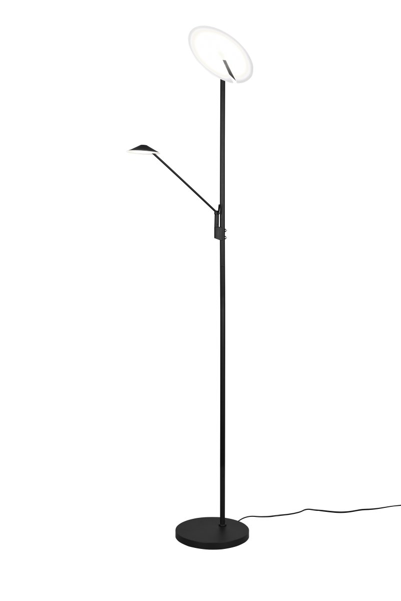 Brantford Noir lampadaire De Trio Lighting - Le variateur de capteur intégré vous permet de régler facilement la luminosité et la couleur, tandis que la source lumineuse principale et le bras de lecture peuvent être utilisés séparément pour un éclairage flexible.