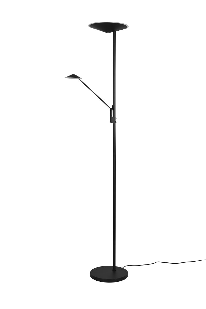 Brantford Noir lampadaire De Trio Lighting - Le variateur de capteur intégré vous permet de régler facilement la luminosité et la couleur, tandis que la source lumineuse principale et le bras de lecture peuvent être utilisés séparément pour un éclairage flexible.