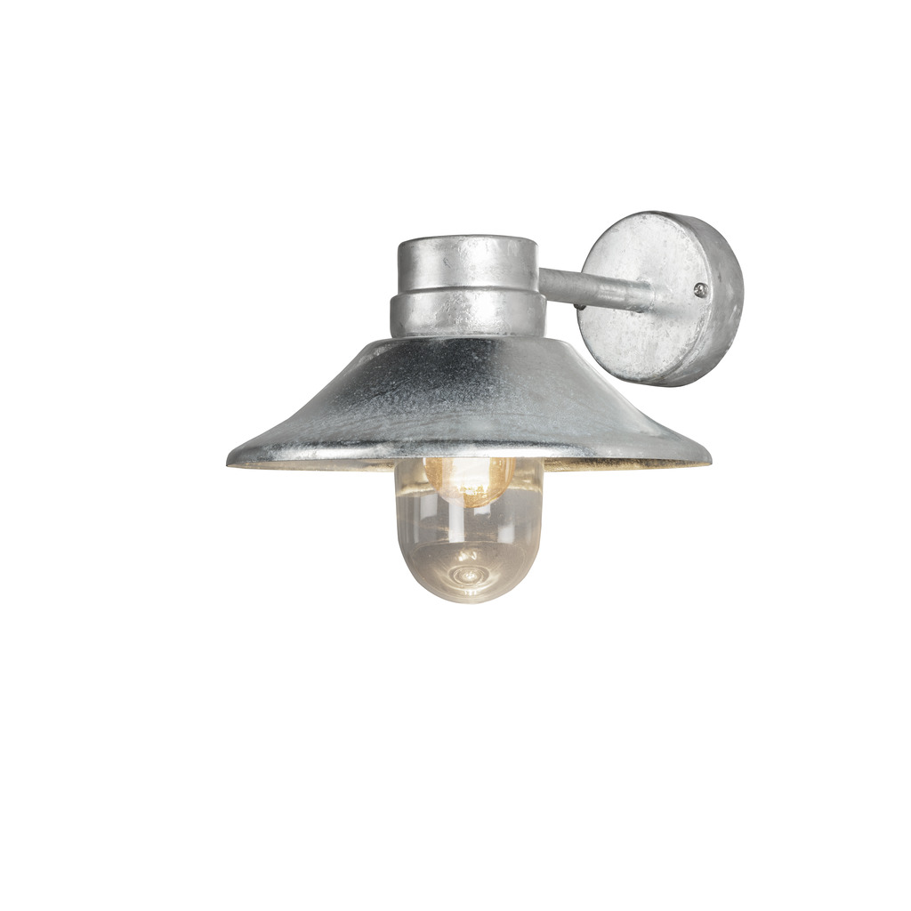Vega Galvanisé à chaud lampe d’extérieur De Konstsmide - L'abat-jour large et le dôme en verre transparent émettent une lumière agréable et dirigée, ce qui rend la lampe parfaite pour les entrées et les patios.