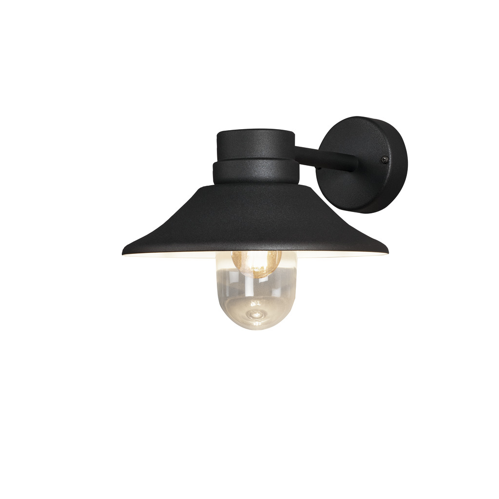 Vega Noir lampe d’extérieur De Konstsmide - L'abat-jour large et le dôme en verre transparent émettent une lumière agréable et dirigée, ce qui rend la lampe parfaite pour les entrées et les patios.