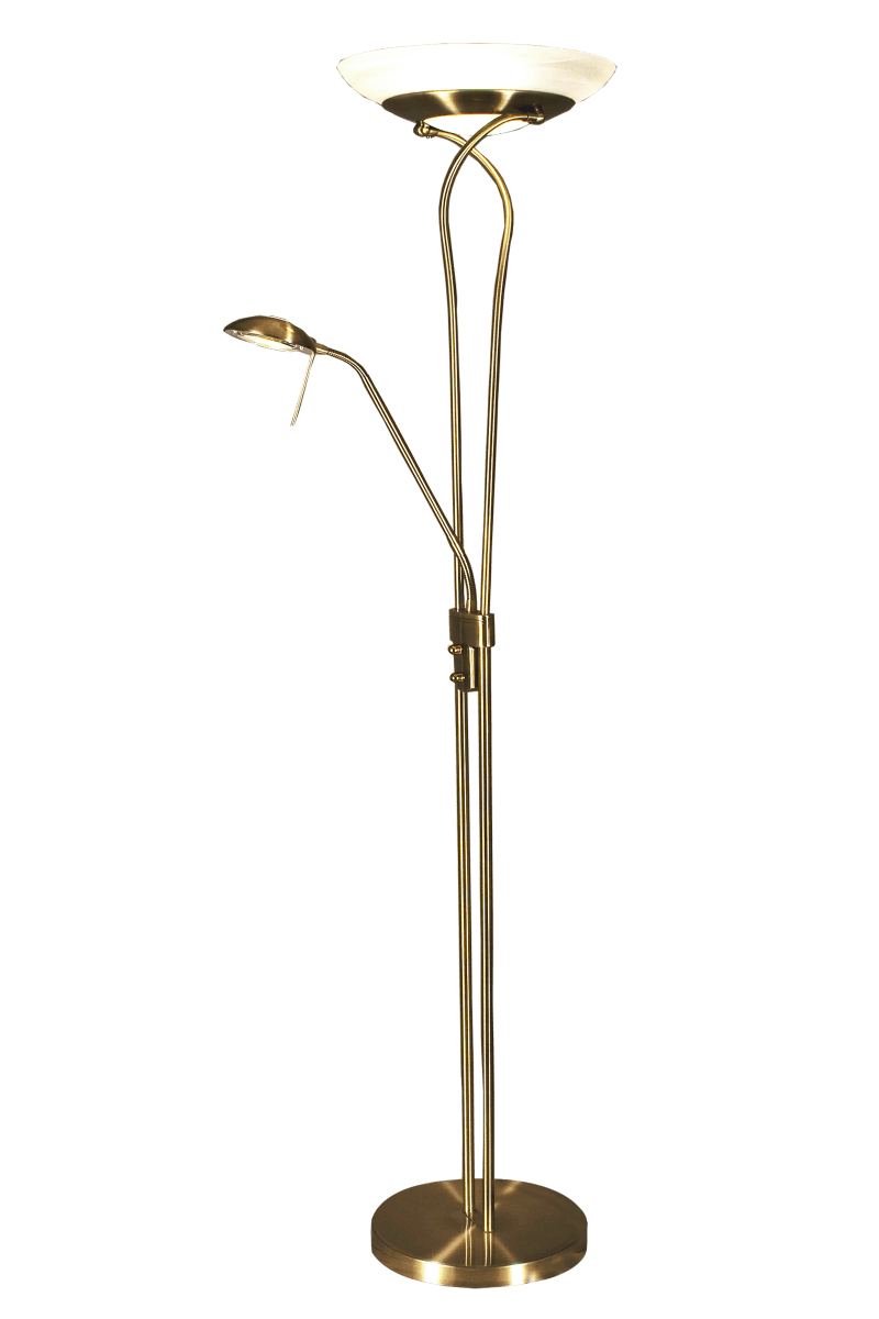 Cannes Laiton antique lampadaire De Aneta Lighting - L'éclairage vers le haut et l'éclairage du château sont dotés de LED intégrées qui sont contrôlées par deux variateurs séparés sur le luminaire.