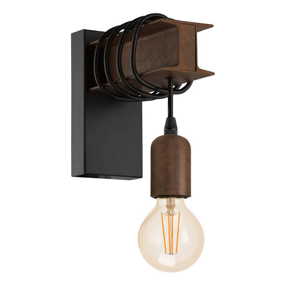 Townshend Brun applique murale De Eglo - Les d&eacute;tails robustes de couleur rouille et le c&acirc;ble visible conf&egrave;rent &agrave; la lampe une touche rustique, tandis que l'ampoule expos&eacute;e souligne le style industriel.