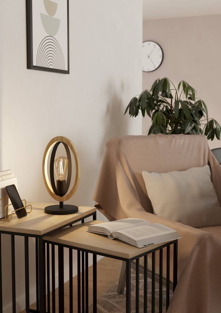 Basildon 35cm Noir lampe de table De Eglo - Sa conception ouverte et sa source de lumière décorative font de la lampe à la fois une source de lumière fonctionnelle et un beau détail intérieur.