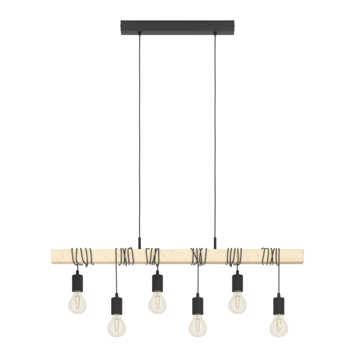 Townshend 100cm Bois suspension De Eglo - La poutre en bois naturel et les d&eacute;tails noirs cr&eacute;ent une ambiance chaleureuse et industrielle.