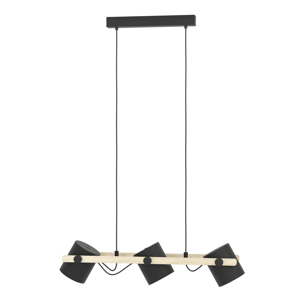 Hornwood 78cm Noir suspension De Eglo - Ses trois abat-jour noirs &agrave; int&eacute;rieur blanc, orientables, diffusent une lumi&egrave;re efficace et agr&eacute;able, adaptable &agrave; vos besoins.