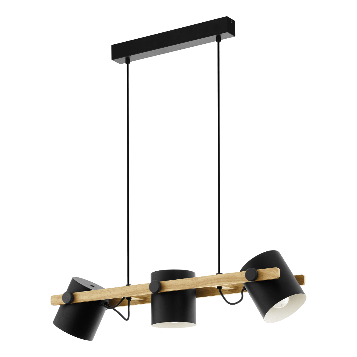 Hornwood 78cm Noir suspension De Eglo - Ses trois abat-jour noirs &agrave; int&eacute;rieur blanc, orientables, diffusent une lumi&egrave;re efficace et agr&eacute;able, adaptable &agrave; vos besoins.