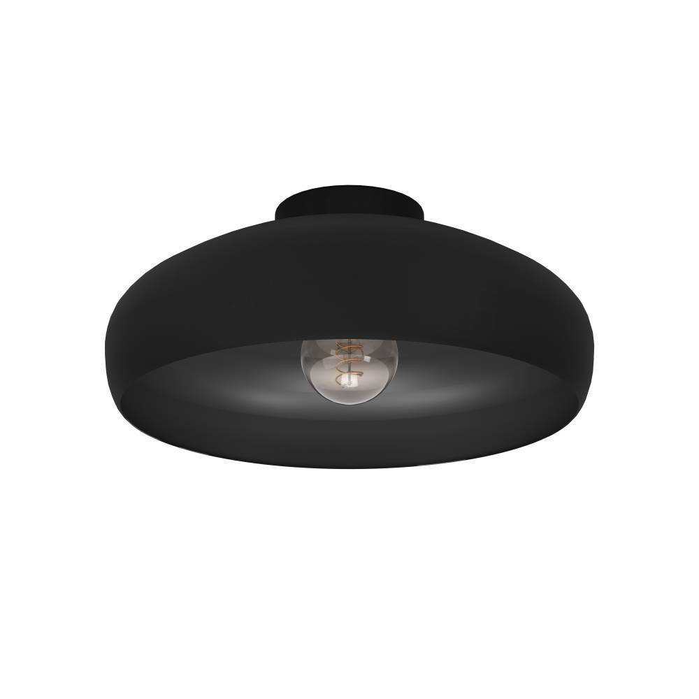 Mogano Ø40 Noir plafonnier De Eglo - Avec sa forme légèrement arrondie et sa finition noire mate, il crée une atmosphère chaleureuse et cosy, parfaite pour le salon, la chambre ou le couloir.