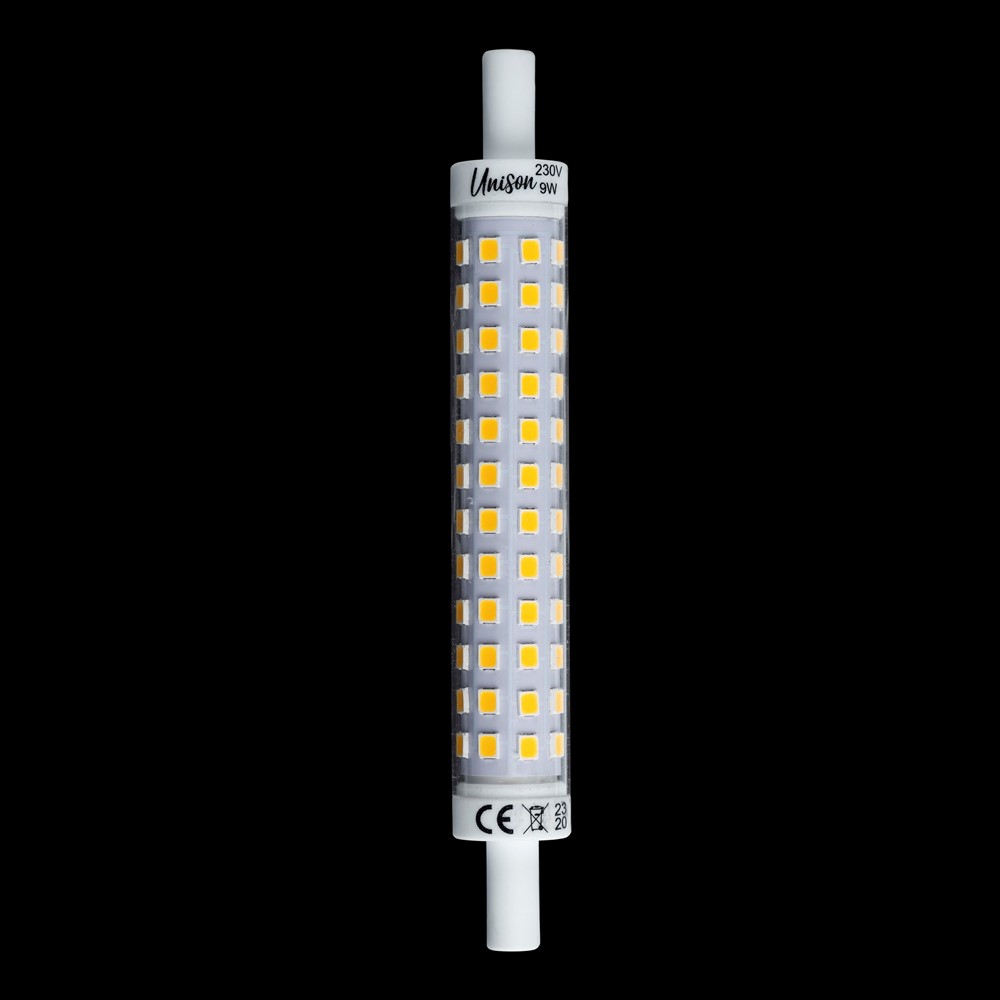 LED R7s 118mm 3000K 9W Blanc De Unison - Il est idéal pour l’éclairage général et fournit une lumière vive et agréable tout en consommant peu d’énergie.