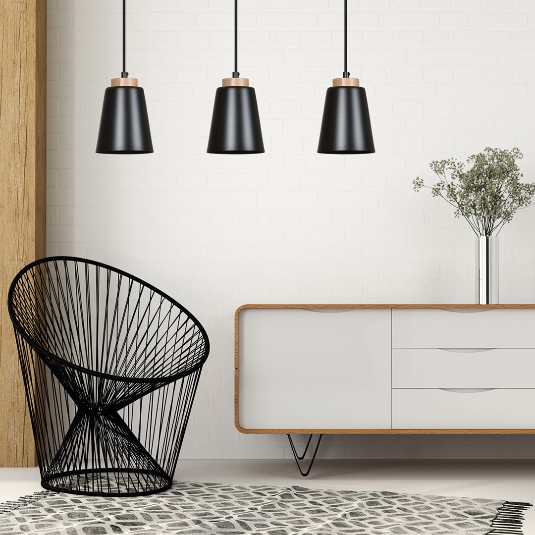 Bolero 66cm Noir suspension De Emibig Lighting - La combinaison classique du métal et du bois confère à la lampe un caractère unique et distinctif.