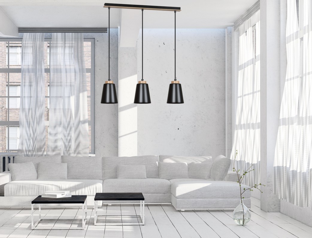 Bolero 66cm Noir suspension De Emibig Lighting - La combinaison classique du métal et du bois confère à la lampe un caractère unique et distinctif.