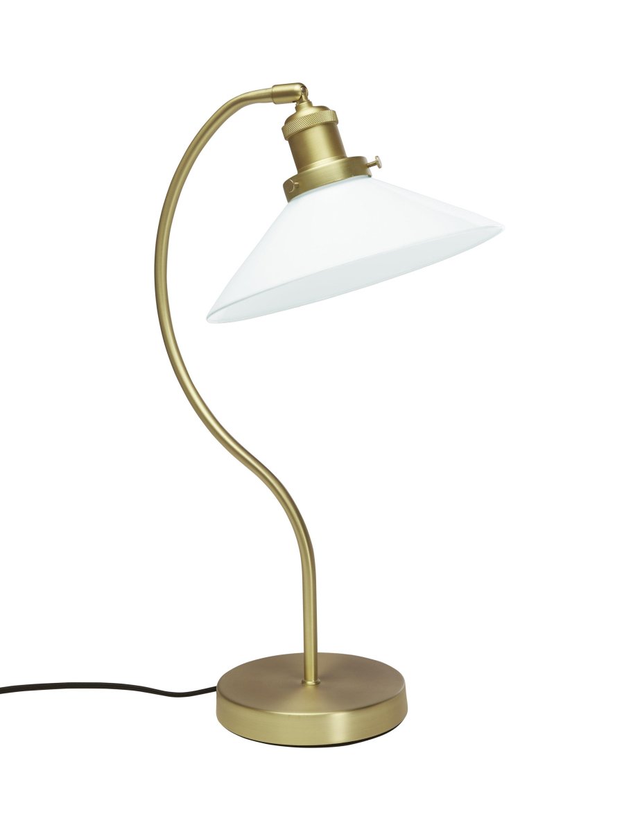 Axel 50cm Laiton lampe de bureau De PR Home - L'abat-jour en verre a un diamètre de 25 cm et une hauteur de 8 cm.