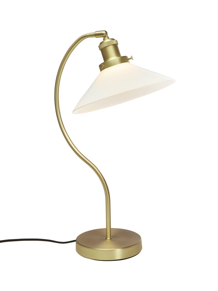 Axel 50cm Laiton lampe de bureau De PR Home - L'abat-jour en verre a un diamètre de 25 cm et une hauteur de 8 cm.