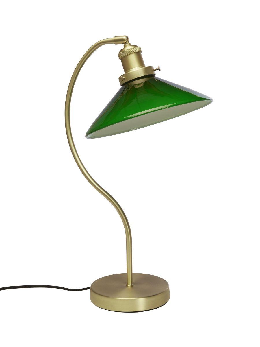 Axel 50cm Laiton lampe de bureau De PR Home - L'abat-jour en verre a un diamètre de 25 cm et une hauteur de 8 cm.