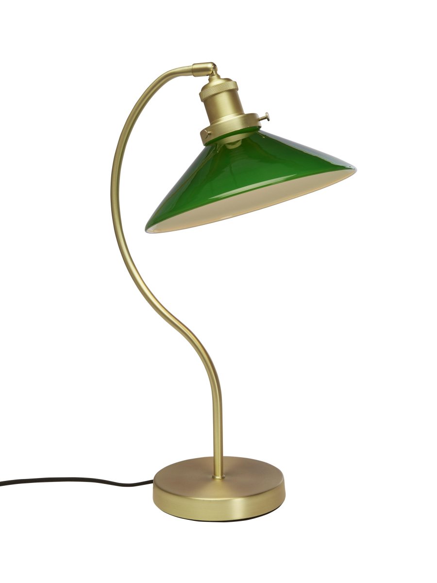 Axel 50cm Laiton lampe de bureau De PR Home - L'abat-jour en verre a un diamètre de 25 cm et une hauteur de 8 cm.