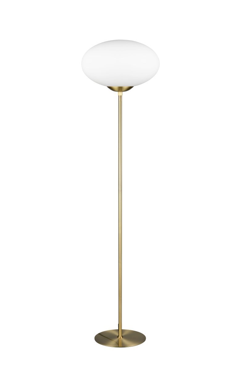 Fomento Laiton mat lampadaire De Trio Lighting - La combinaison du laiton mat et du verre blanc transmet une sensation de luxe et d'élégance.