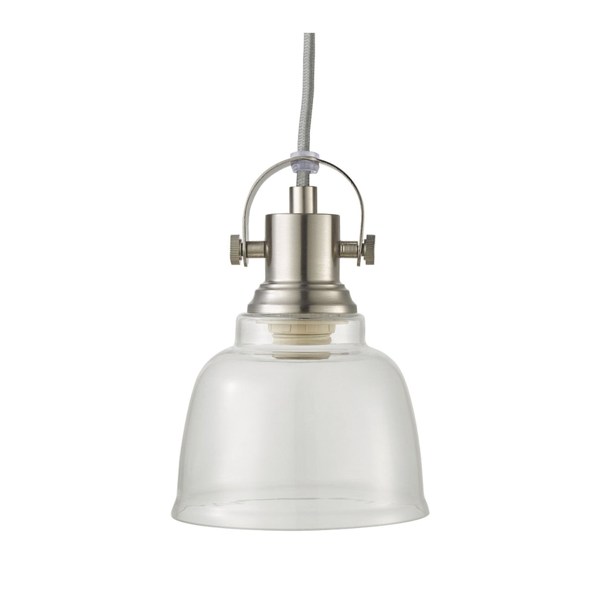 Loke Ø12 Nickel satiné lampe de fenêtre De Oriva - L'abat-jour en verre transparent permet une diffusion libre de la lumière, tandis que les détails élégants en nickel satiné confèrent à la lampe une expression intemporelle et sophistiquée.