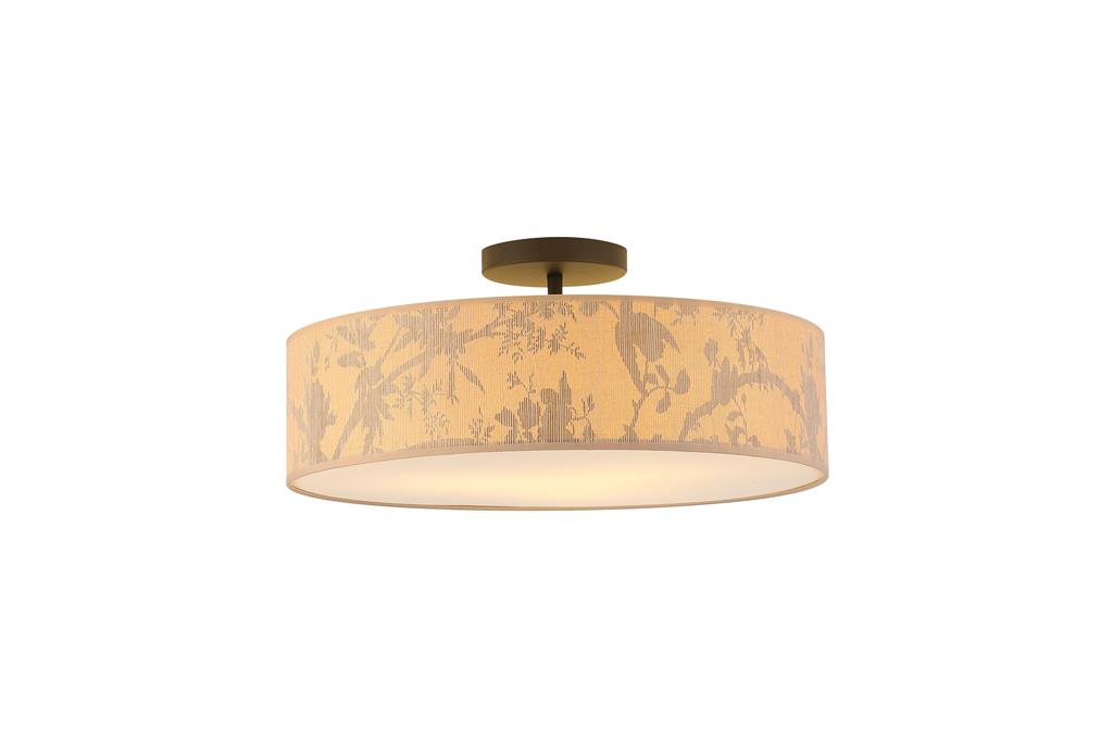 Isla Ø55 Marron clair plafonnier De Searchlight - Isla est un magnifique plafonnier doté d'un abat-jour en papier recyclé écologique et d'un délicat motif de feuilles aux tons naturels, idéal pour créer une atmosphère chaleureuse et apaisante.