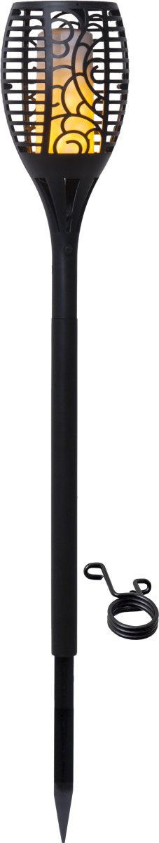 Flame Noir lampe solaire De Star Trading - Elle diffuse une douce lueur jaune, créant une ambiance chaleureuse au jardin, sur la terrasse ou le balcon.