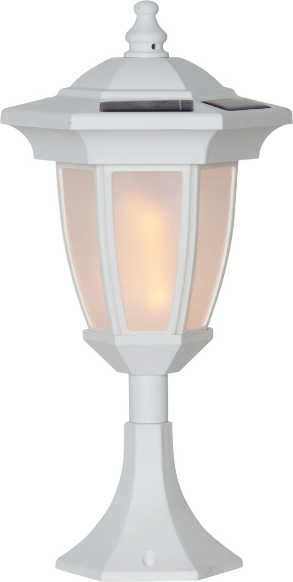 Flame Blanc lampe solaire De Star Trading - 35 cm, comme décoration de sol ou éclairage de chemin avec 1 section centrale hauteur 49 cm avec 2 sections centrales hauteur 63 cm.