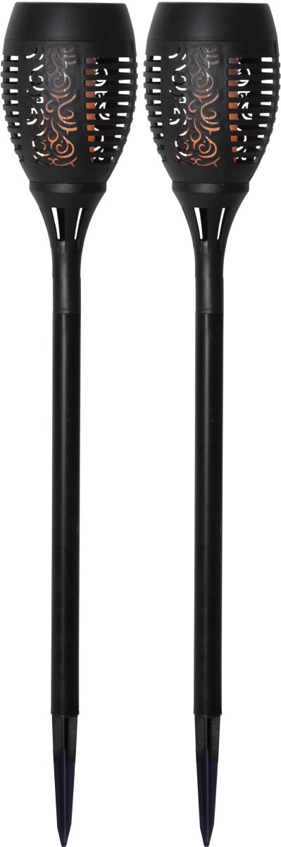 Flame Pack De 2 Noir lampe solaire De Star Trading - Ces torches décoratives diffusent une lumière douce et réaliste, créant une atmosphère chaleureuse et vivante en soirée.