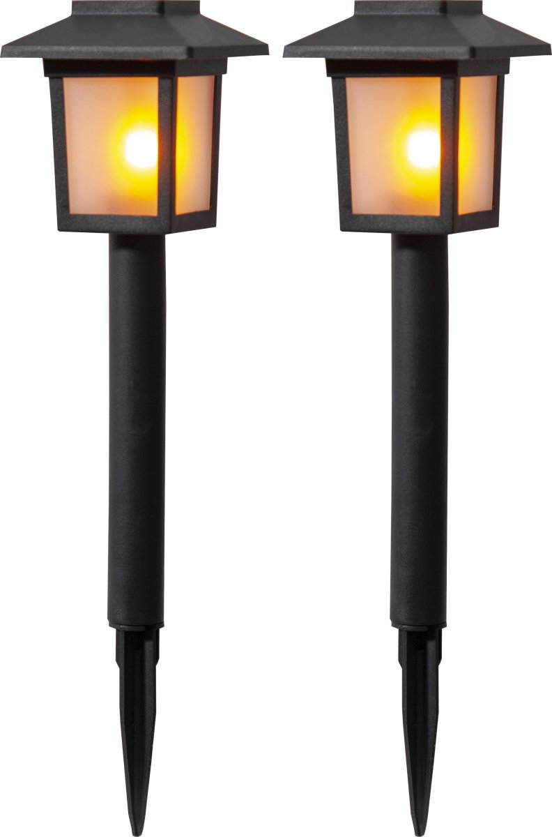 Flame Mini 2-p Noir lampe solaire De Star Trading - Belle lumi&egrave;re d&eacute;corative en combinaison avec des plantes ou comme petite lumi&egrave;re d'all&eacute;e.