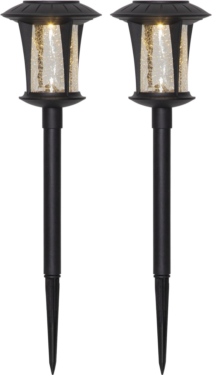 Monaco Pack De 2 Noir lampe solaire De Star Trading - Les lampes se rechargent à l'énergie solaire pendant la journée et s'allument automatiquement à la tombée de la nuit, pour un éclairage extérieur simple et écoénergétique.