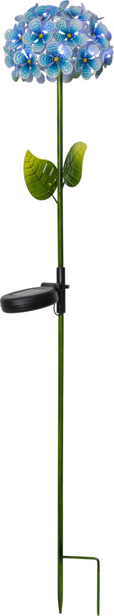 Hortensia Bleu lampe solaire De Star Trading - Fabriquée en métal aux nuances de bleu et de vert, cette décoration embellira vos massifs, pots ou allées de jardin.