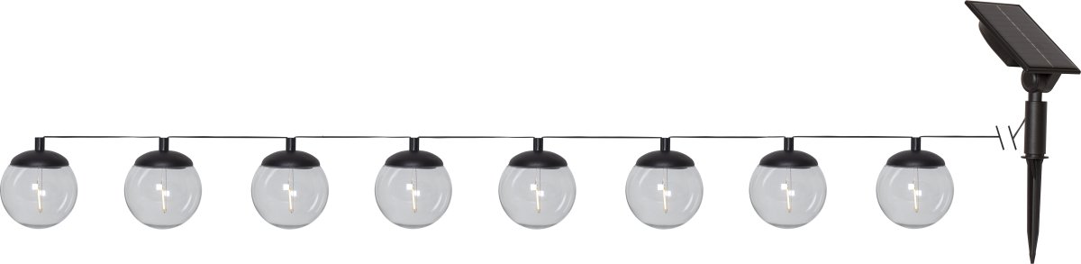Globe Noir lampe solaire De Star Trading - La boucle de cellules solaires Globe se compose de 8 boules en plastique PS transparent avec un câble de 30 cm de long entre elles.