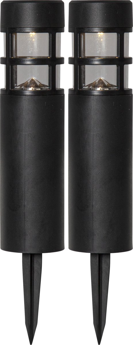  Rundi 2-p Noir lampe solaire De Star Trading - Notre lampe solaire Rundi est un pack de 2 lampes de chemin de forme ronde avec une belle grille qui brille dans le noir avec 3 lumens.