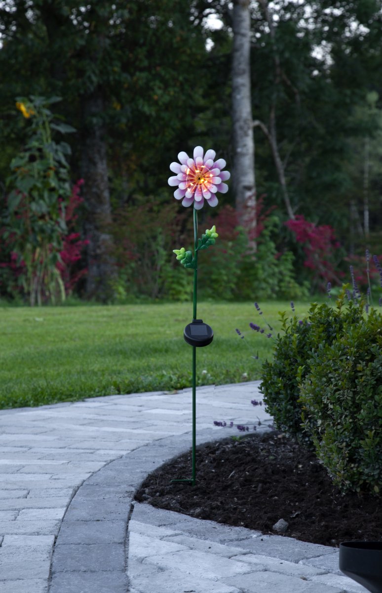 Daisy Rose lampe solaire De Star Trading - La fleur en métal découpée est une belle décoration et peut facilement être placée dans une plantation dans le jardin ou sur une table.