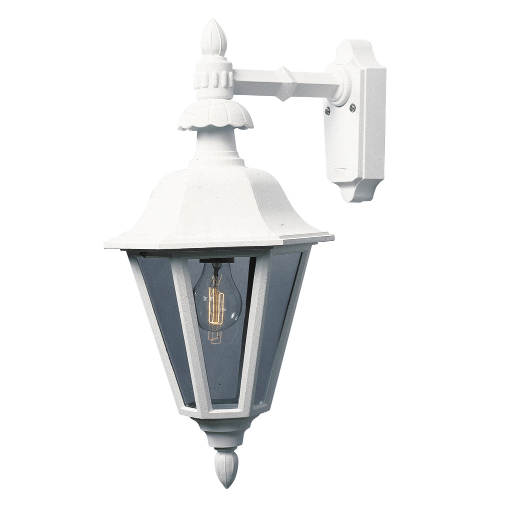Pallas Blanc lampe d’extérieur De Konstsmide - Avec sa conception en forme de lanterne et ses panneaux en verre transparent, la lampe émet une lumière chaleureuse et invitante, parfaite pour les entrées, les patios et les allées.