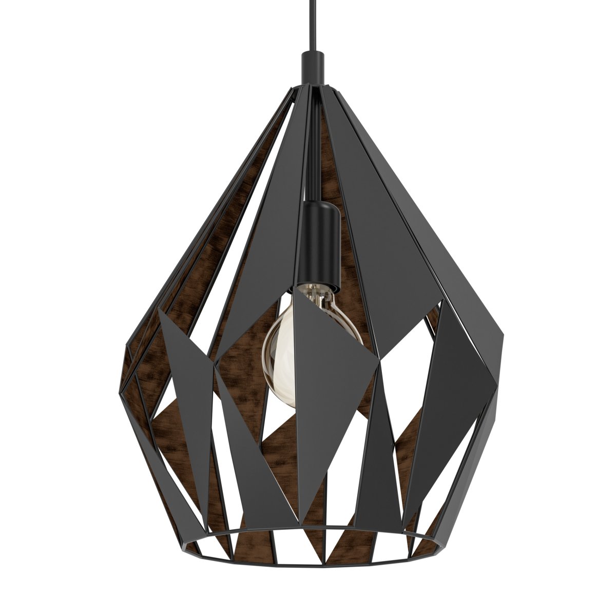 Carlton Ø30 Noir suspension De Eglo - Son ext&eacute;rieur noir s'harmonise parfaitement avec son int&eacute;rieur couleur cuivre, qui diffuse une lumi&egrave;re chaleureuse et intime.