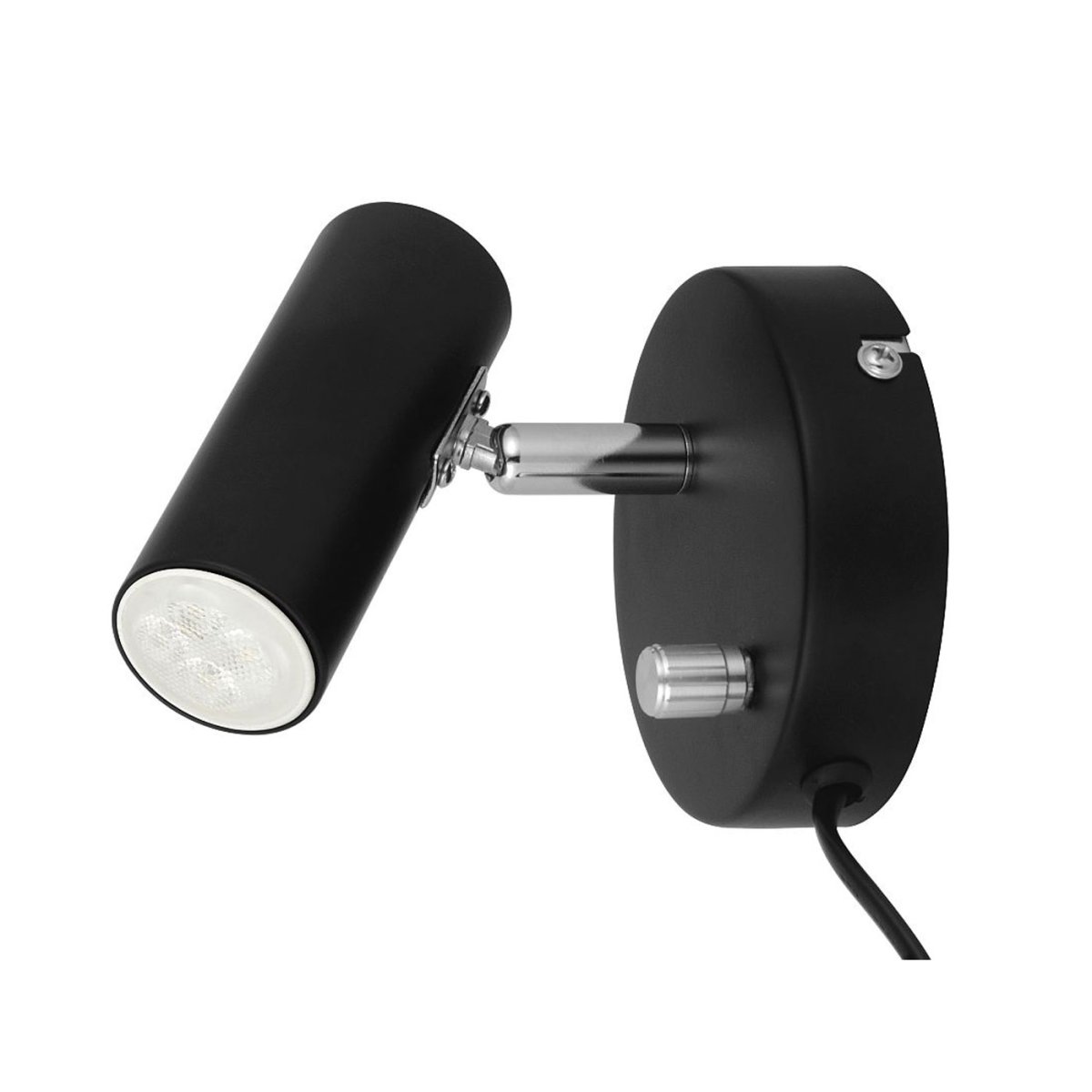 Mini Noir lampe de lecture De Oriva - La mini applique murale en m&eacute;tal noir avec d&eacute;tails chrom&eacute;s est parfaite comme lampe de chevet.